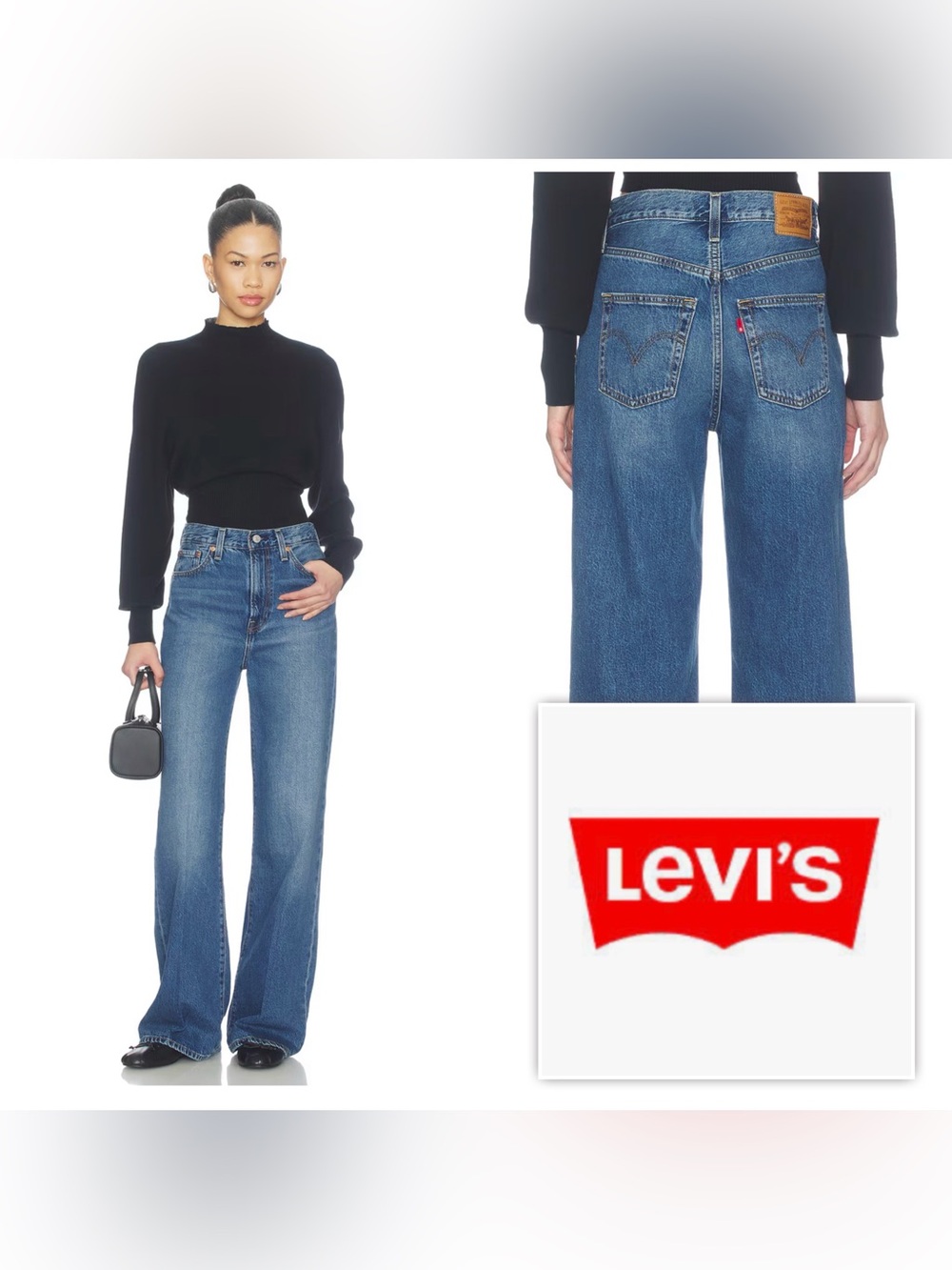 NWT $110 LEVI'S Women 26 x32 Ribcage Bell Wide Leg Jeans high rise denim pants